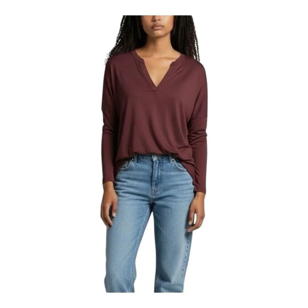Lou & Grey Bohemian Rouge Tunic Medium V Neck Split Hem Long Sleeve Sweater Top